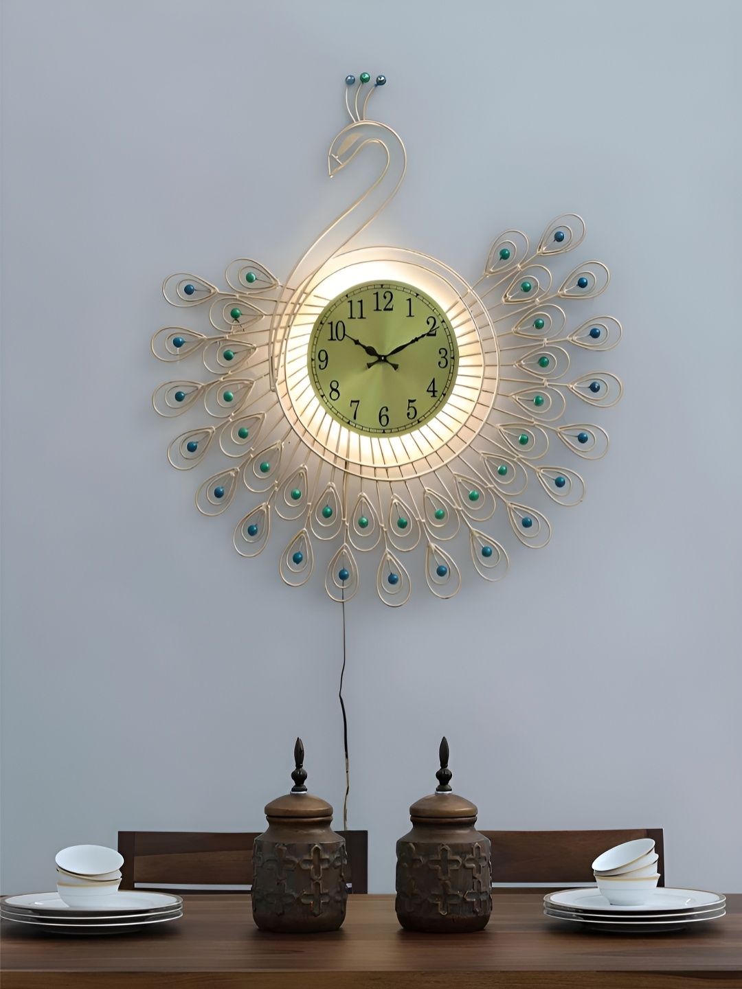

The Art House Gold-Toned & Green Textured Abstract Shaped Traditional Wall Clock
