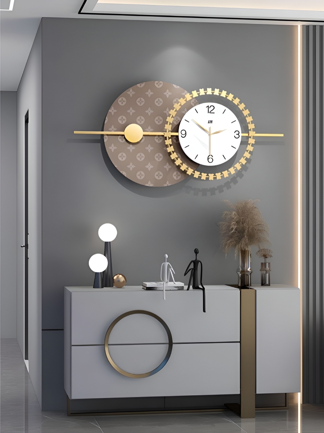 

The Art House Gold Toned & Brown Colourblocked Abstract Shaped Traditional Wall Clock