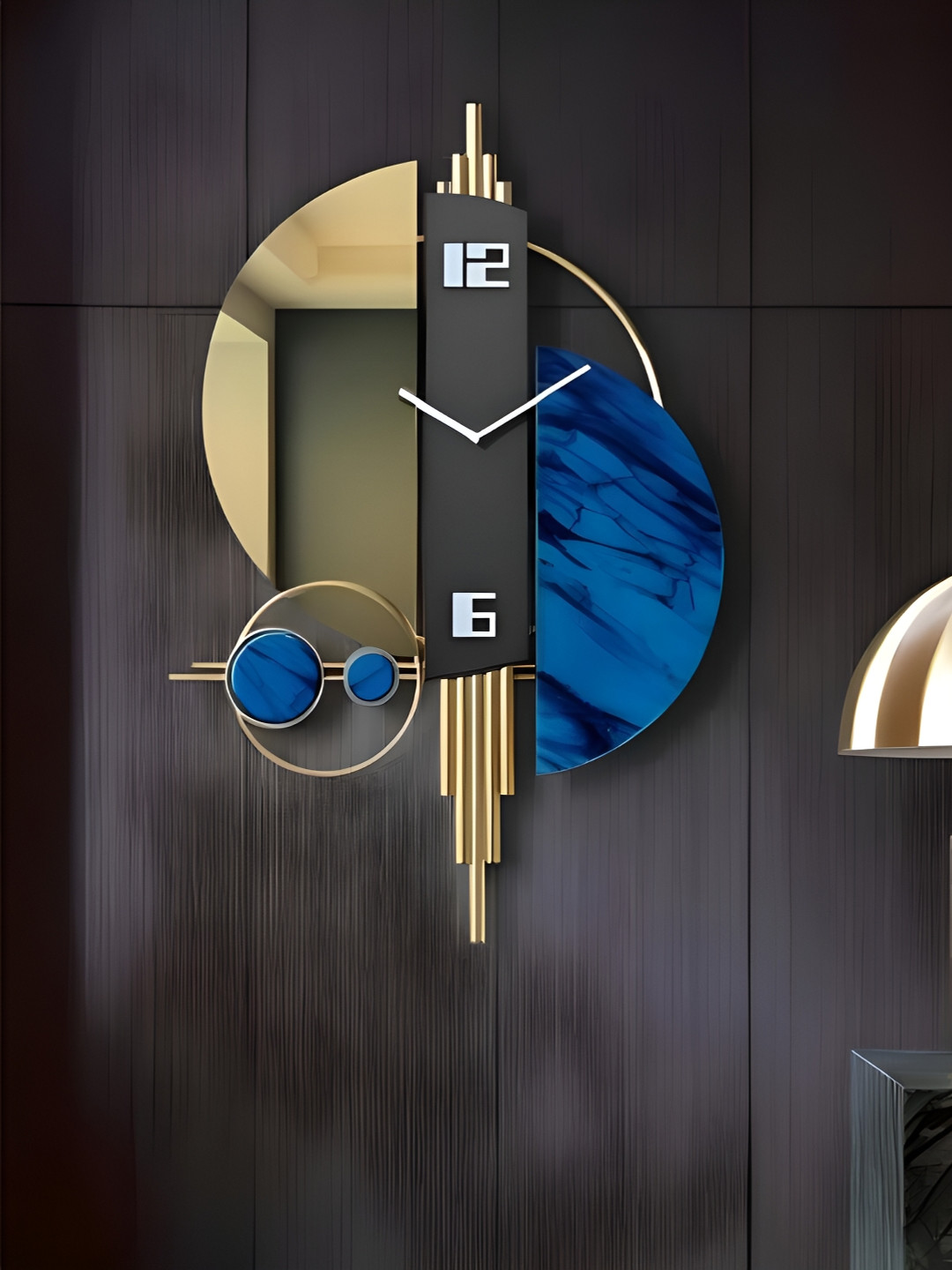 

The Art House Gold Toned & Blue Colourblocked Abstract Shaped Traditional Wall Clock