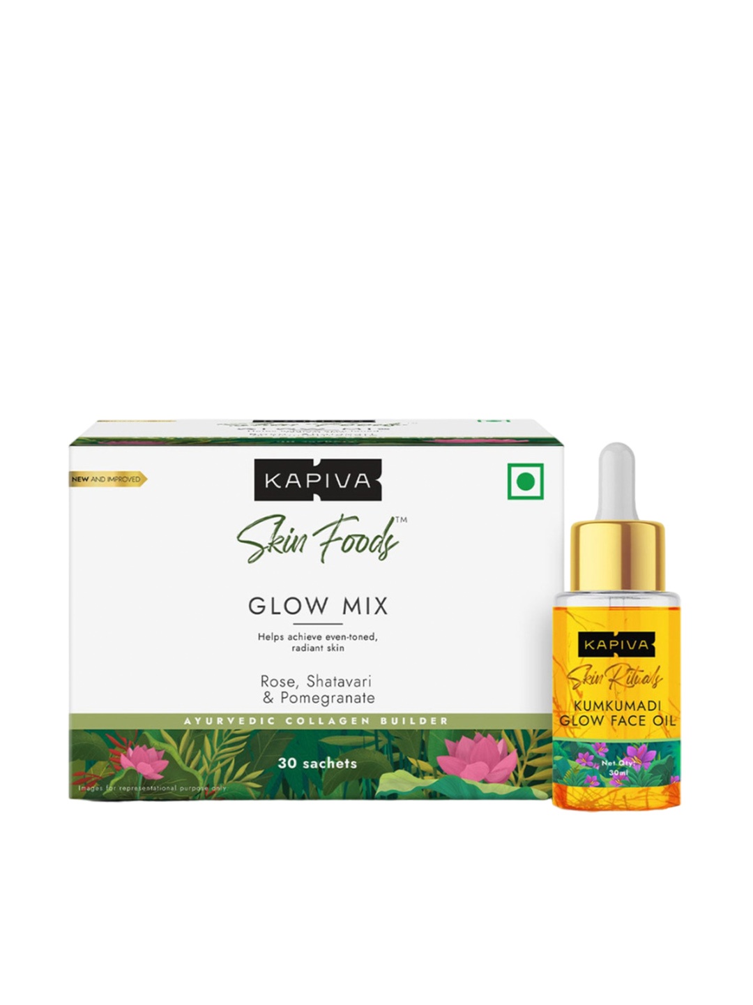 

Kapiva Skin Foods Glow Mix For Even Tone & Radiant Skin 30 Sachets With Face Oil 30ml, White
