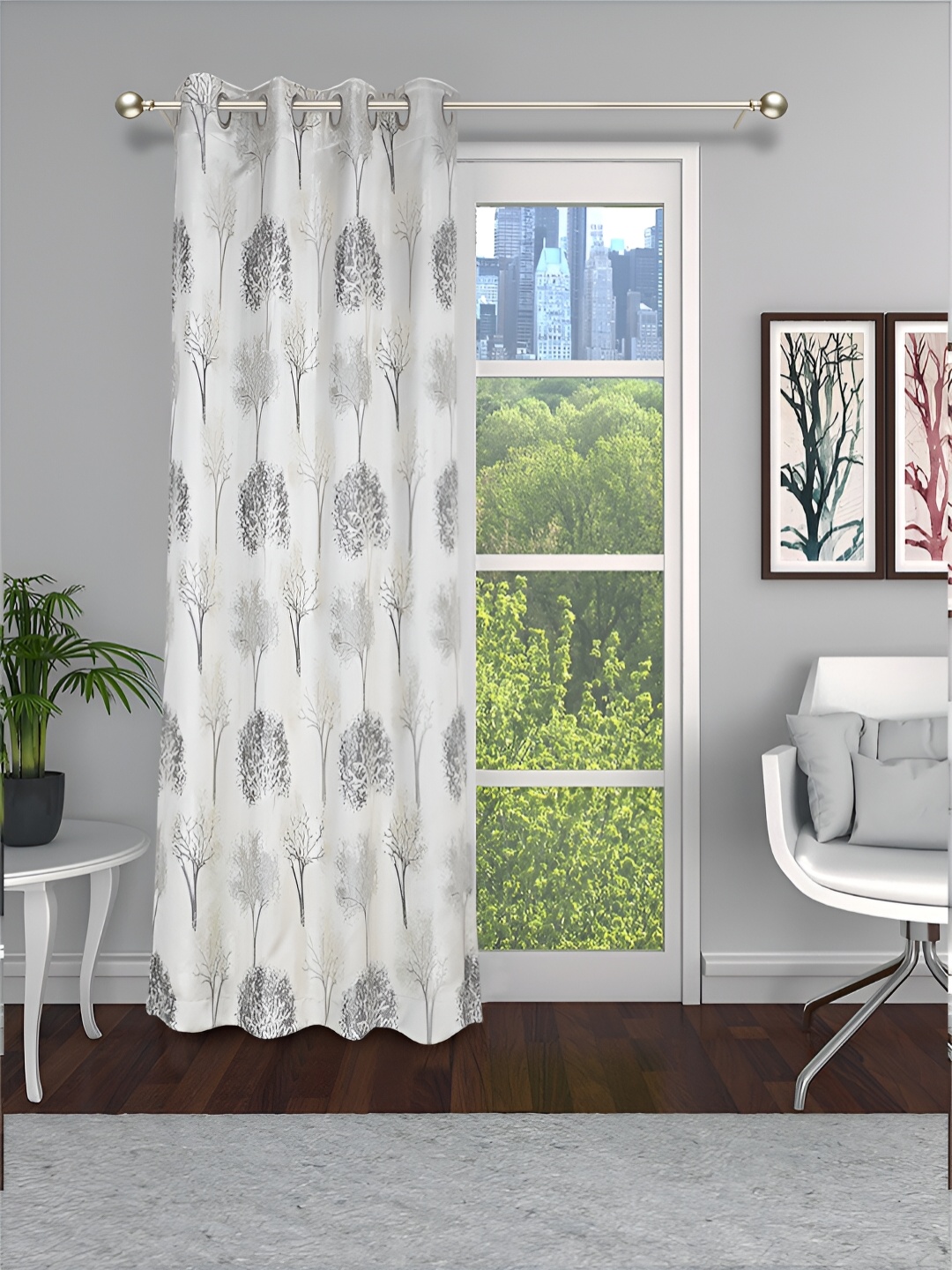 

THE CONVERSION Grey & White Floral Printed Room Darkening Door Curtain