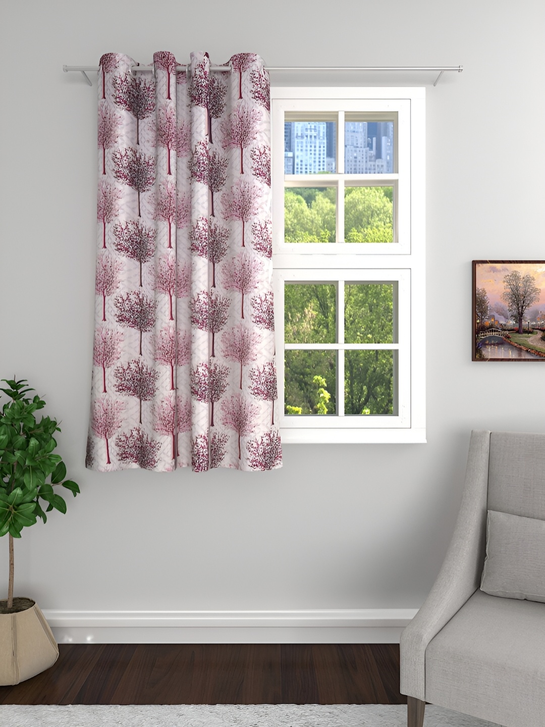 

THE CONVERSION Purple & Grey Floral Printed Jacquard Room Darkening Window Curtain