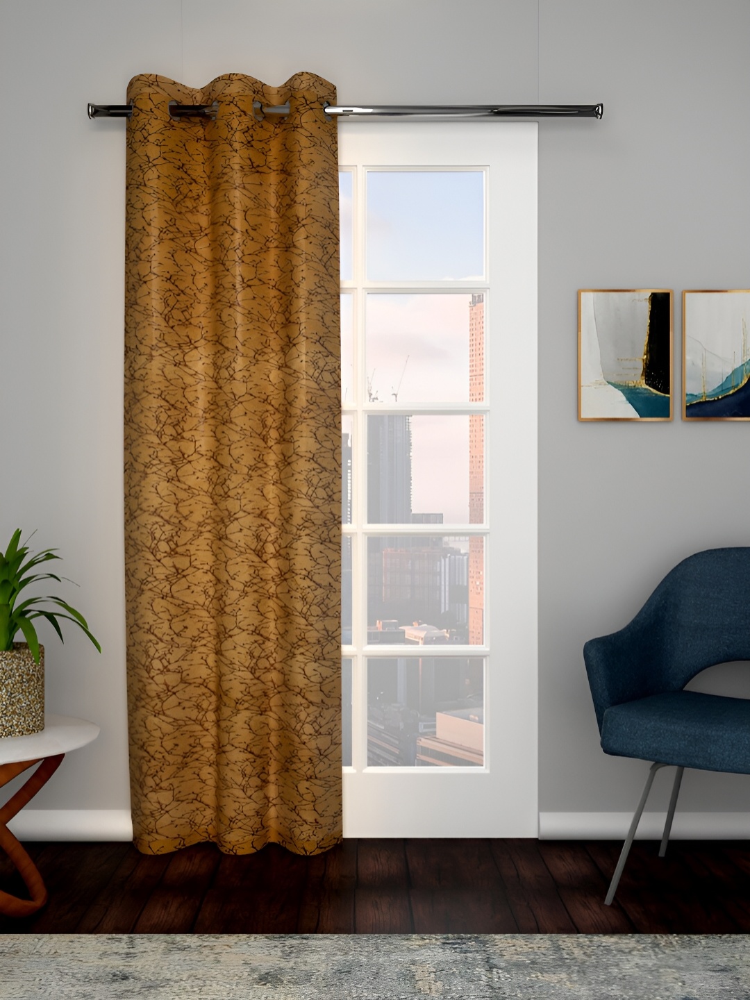 

THE CONVERSION Brown Floral Printed Velvet Room Darkening Door Curtain