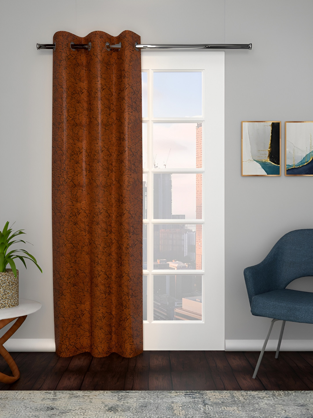 

THE CONVERSION Coffee Brown Floral Printed Velvet Room Darkening Door Curtain
