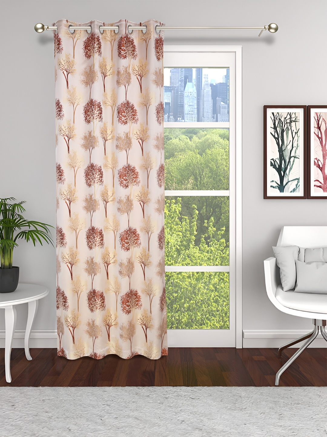

THE CONVERSION Rust & Beige Floral Printed Room Darkening Door Curtain