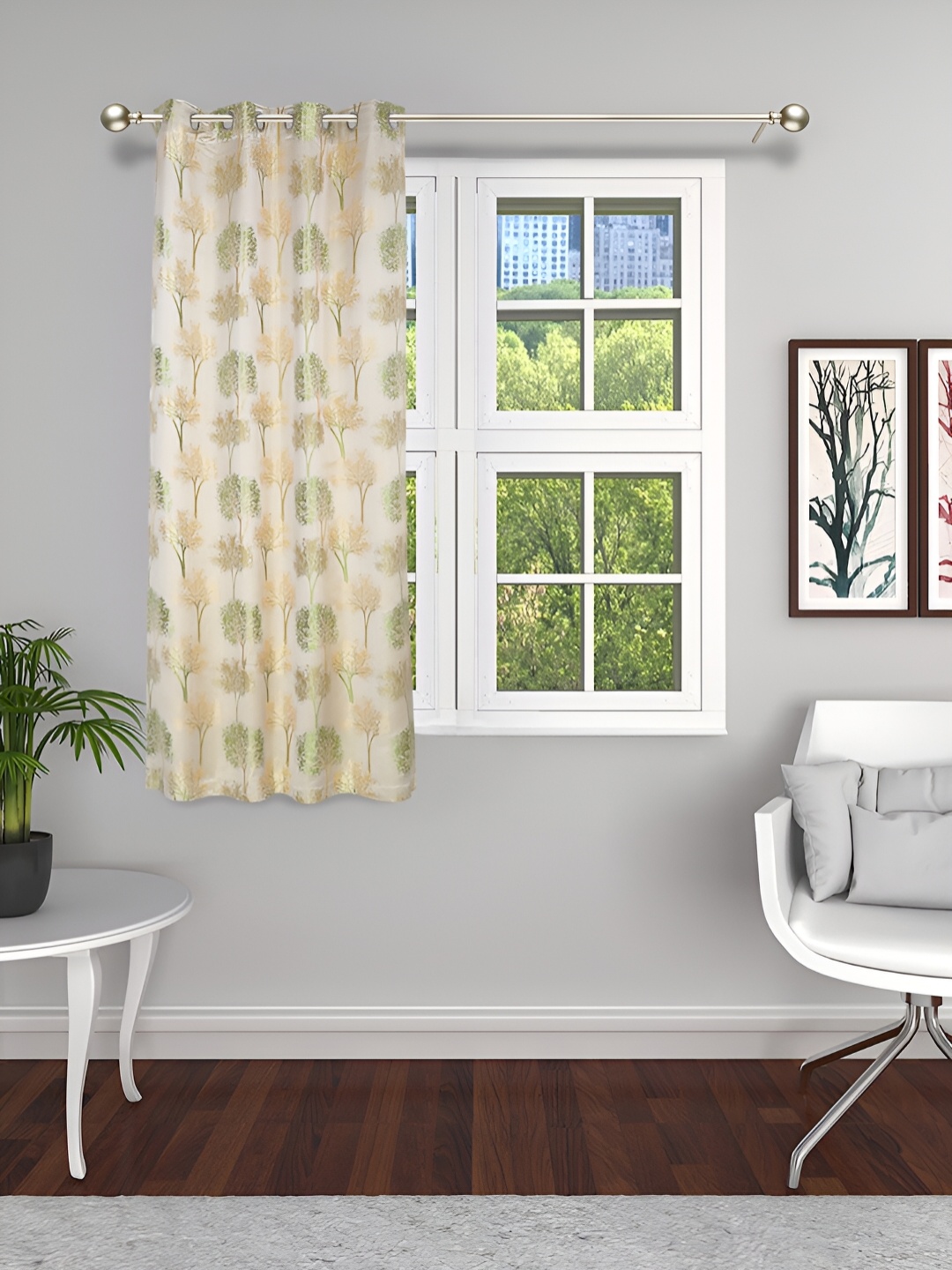 

THE CONVERSION Green & Beige Floral Printed Room Darkening Window Curtain