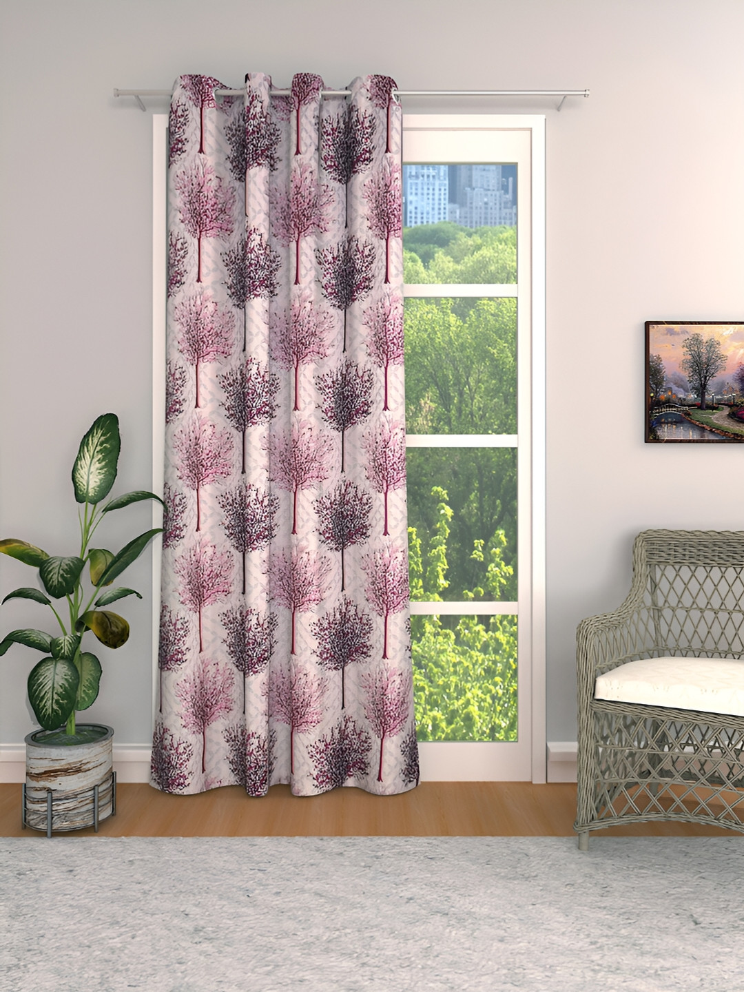 

THE CONVERSION Purple & Grey Floral Printed Jacquard Room Darkening Long Door Curtain
