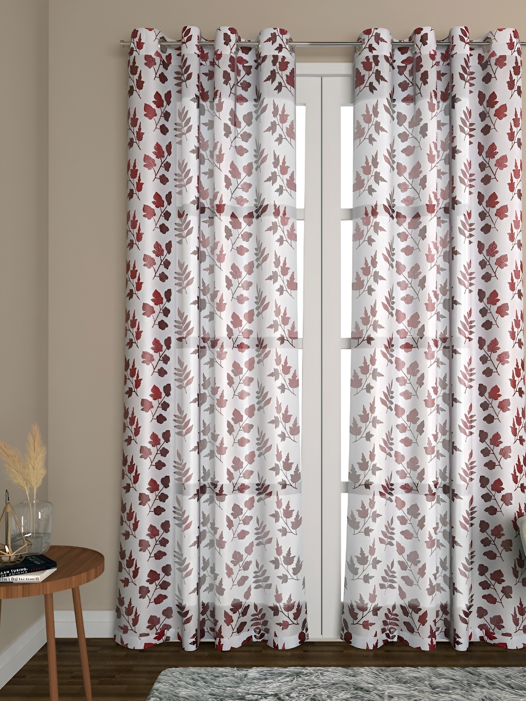 

THE CONVERSION Red & White Floral Embroidered Organza Room Darkening Door Curtain