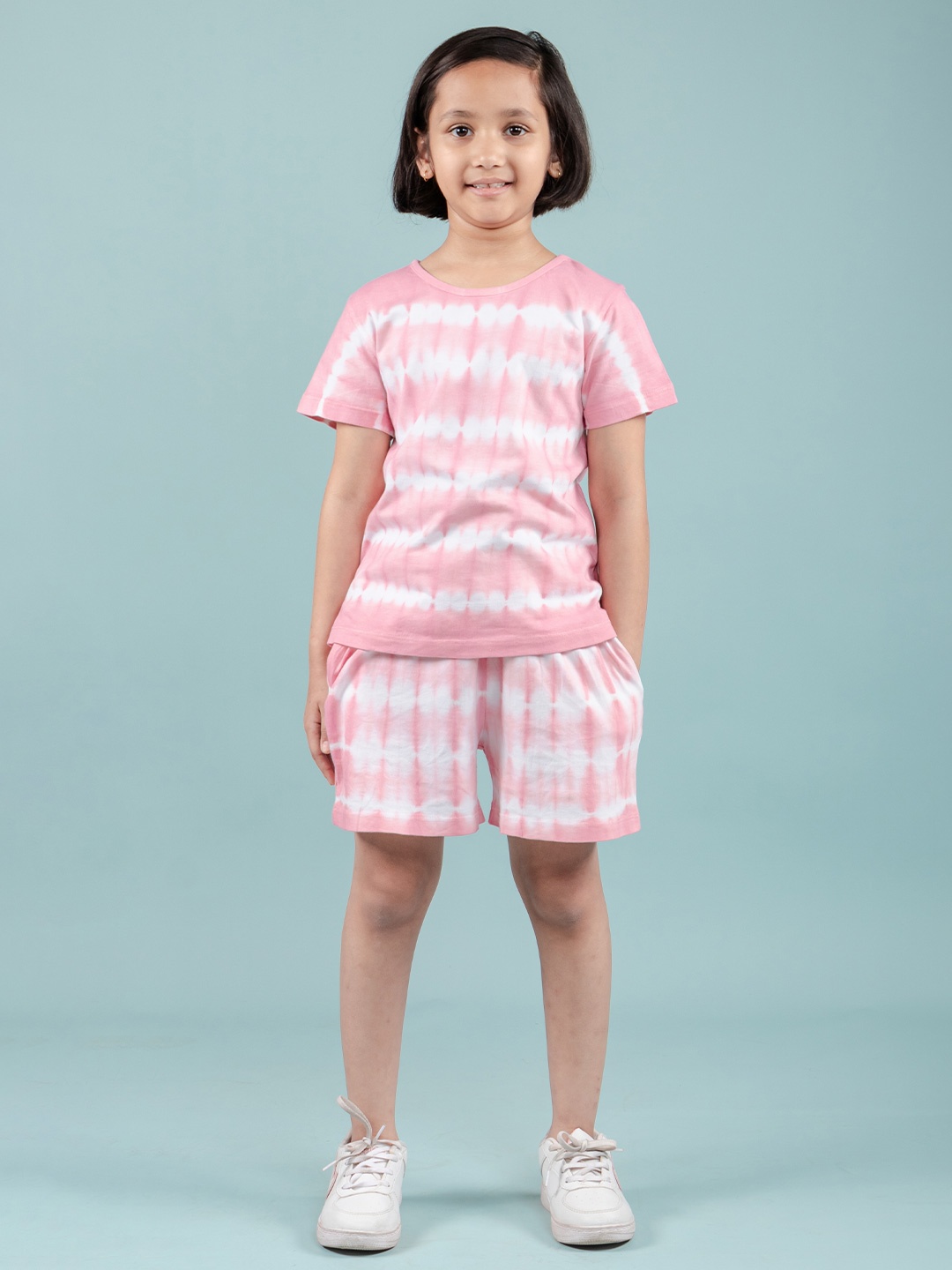

TWEENY MINI Girls Round Neck Dyed T-shirt with Shorts, Pink