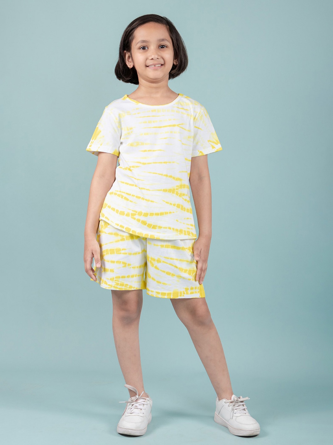 

TWEENY MINI Girls Tie & Dye Dyed Pure Cotton Night suit, Yellow