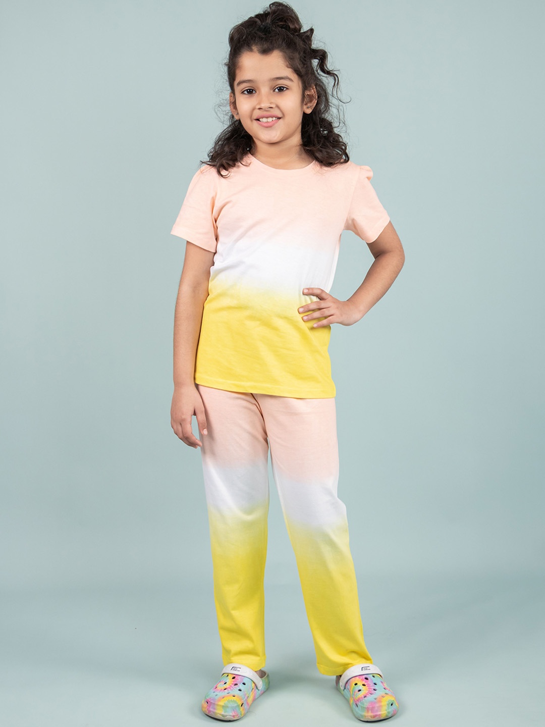 

TWEENY MINI Girls Ombre Tie & Dye Dyed Top & Pyjama, Yellow