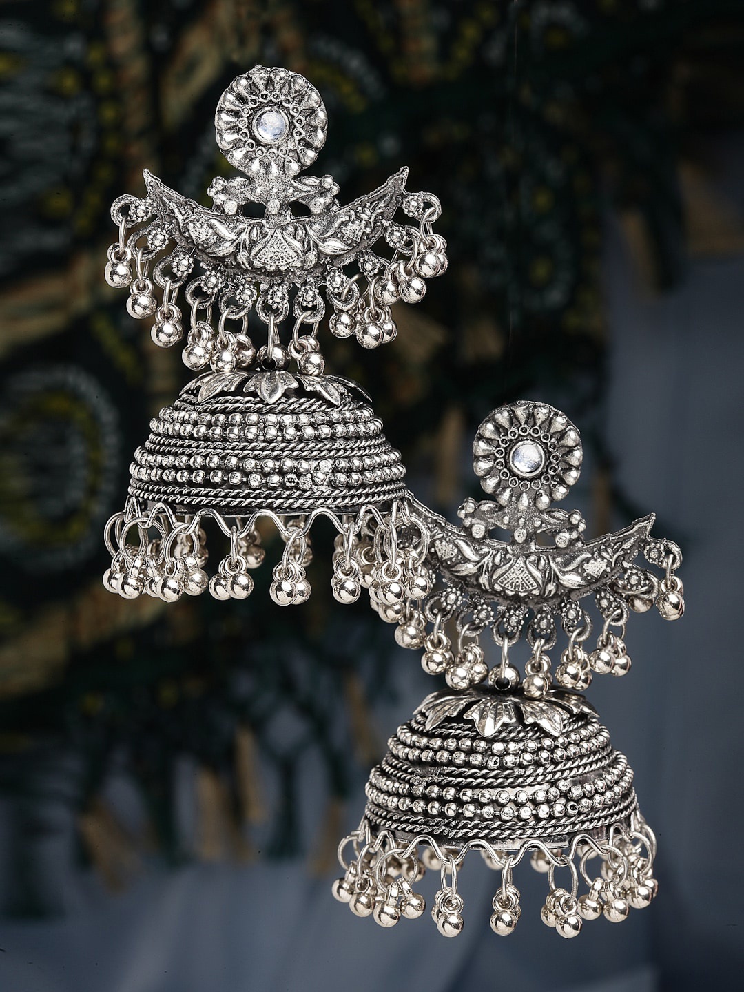 

CHUI MUI Oxidised Dome Shaped Jhumkas, Silver