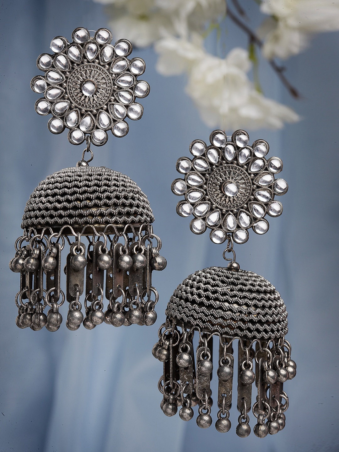 

CHUI MUI Artificial Stones Dome Shaped Jhumkas, Silver