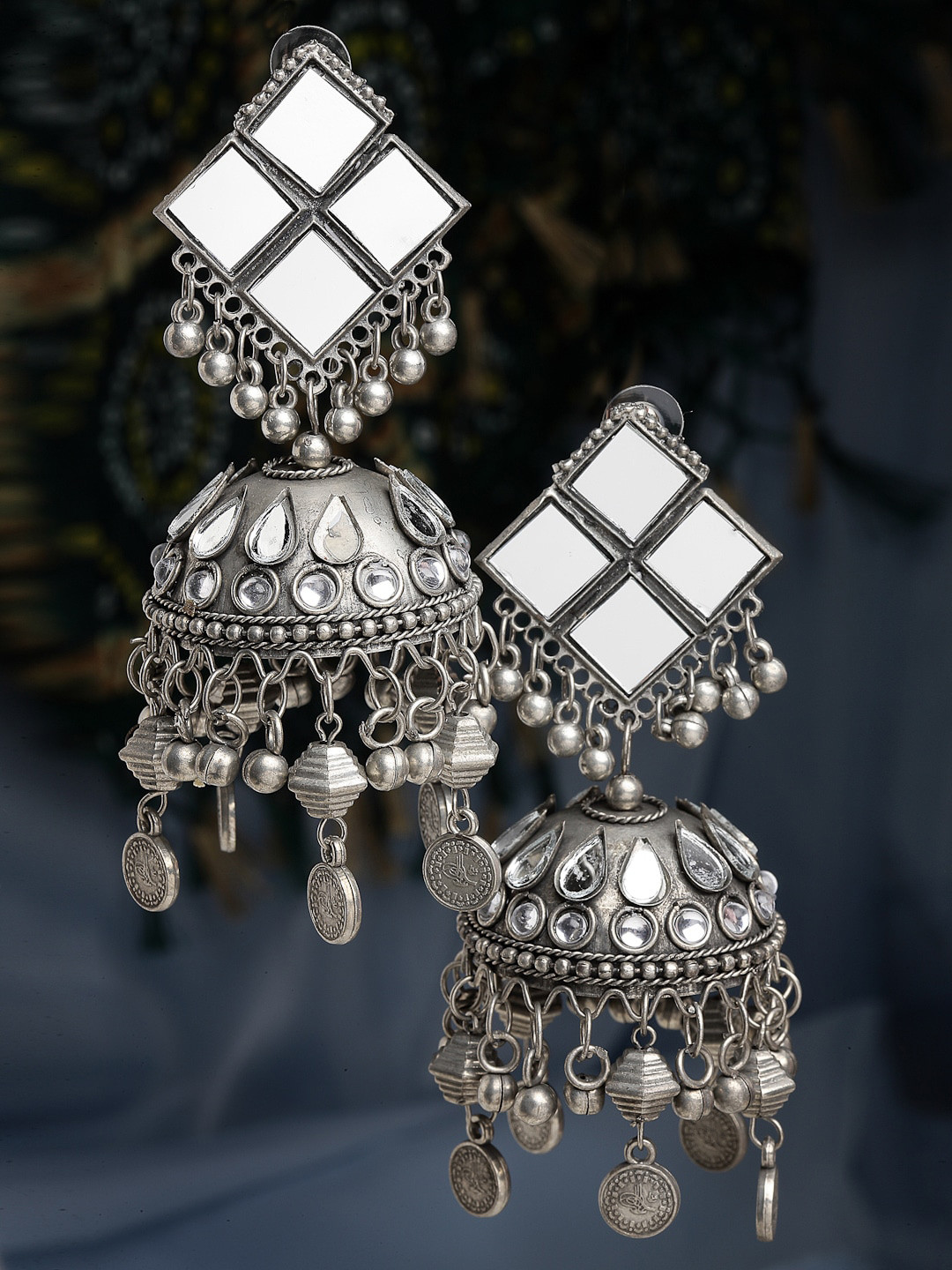 

CHUI MUI Dome Shaped Oxidised Jhumkas, Silver