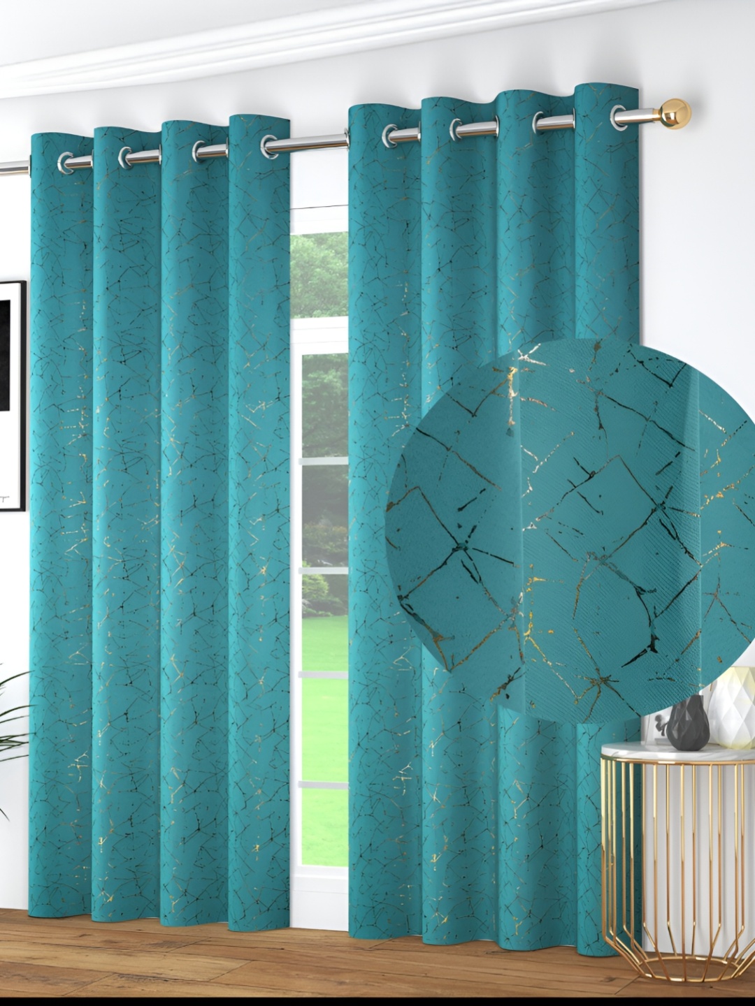 

JUBILANT HOME FASHION Turquoise Blue 2 Pieces Black Out Long Door Curtain