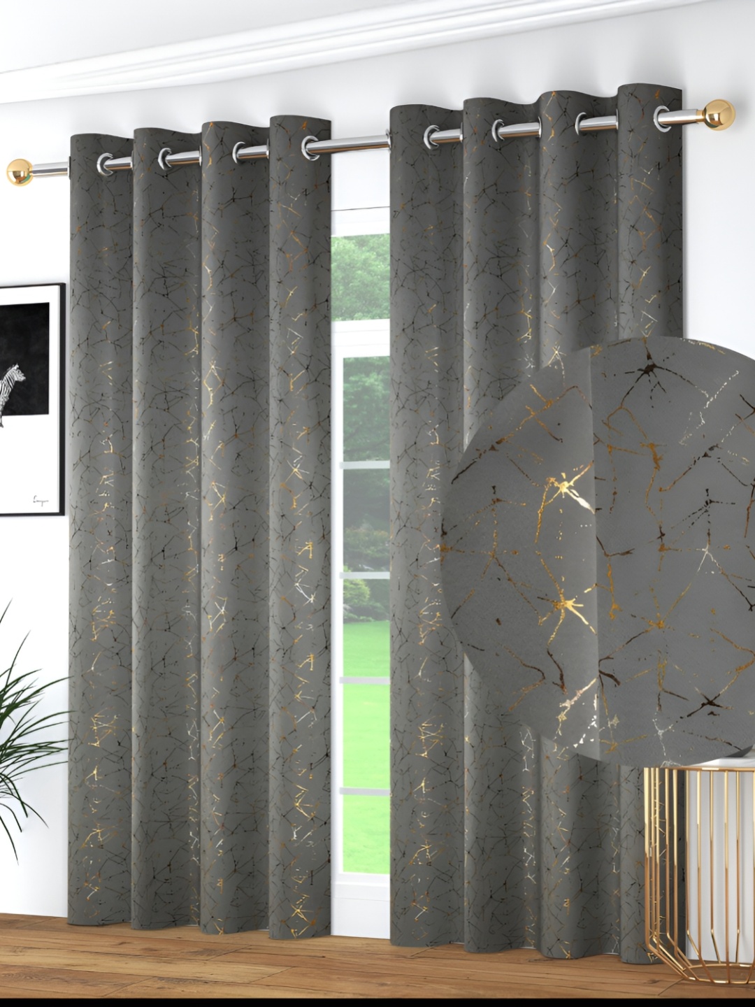 

JUBILANT HOME FASHION Grey 2 Pieces Black Out Long Door Curtain