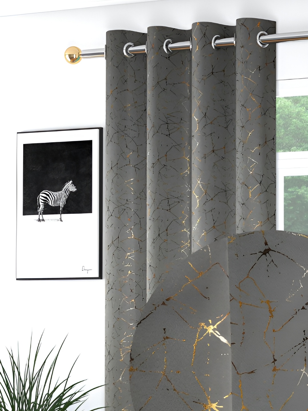 

JUBILANT HOME FASHION Grey & Gold-Toned Black Out Door Curtain