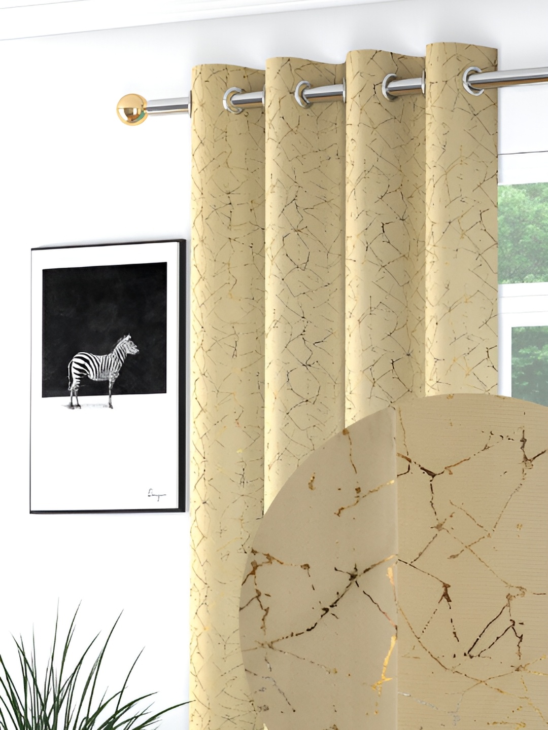 

JUBILANT HOME FASHION Beige & Gold-Toned Black Out Door Curtain