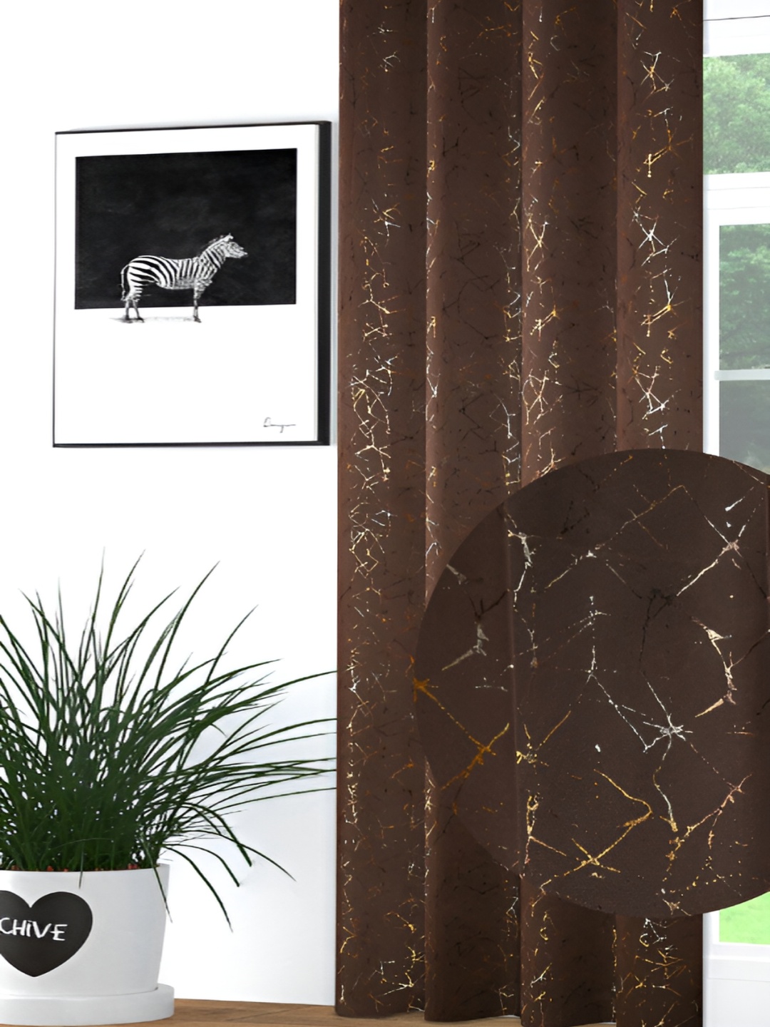 

JUBILANT HOME FASHION Brown & Gold-Toned Black Out Window Curtain
