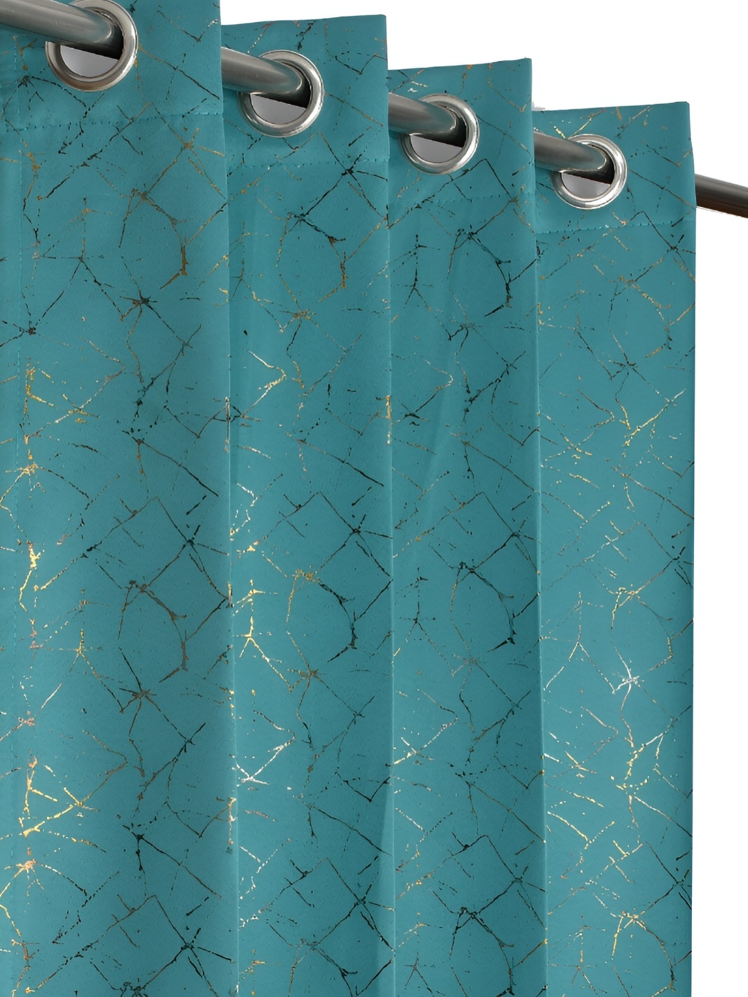 

JUBILANT HOME FASHION Turquoise Blue & Gold-Toned 2 Pieces Black Out Window Curtain