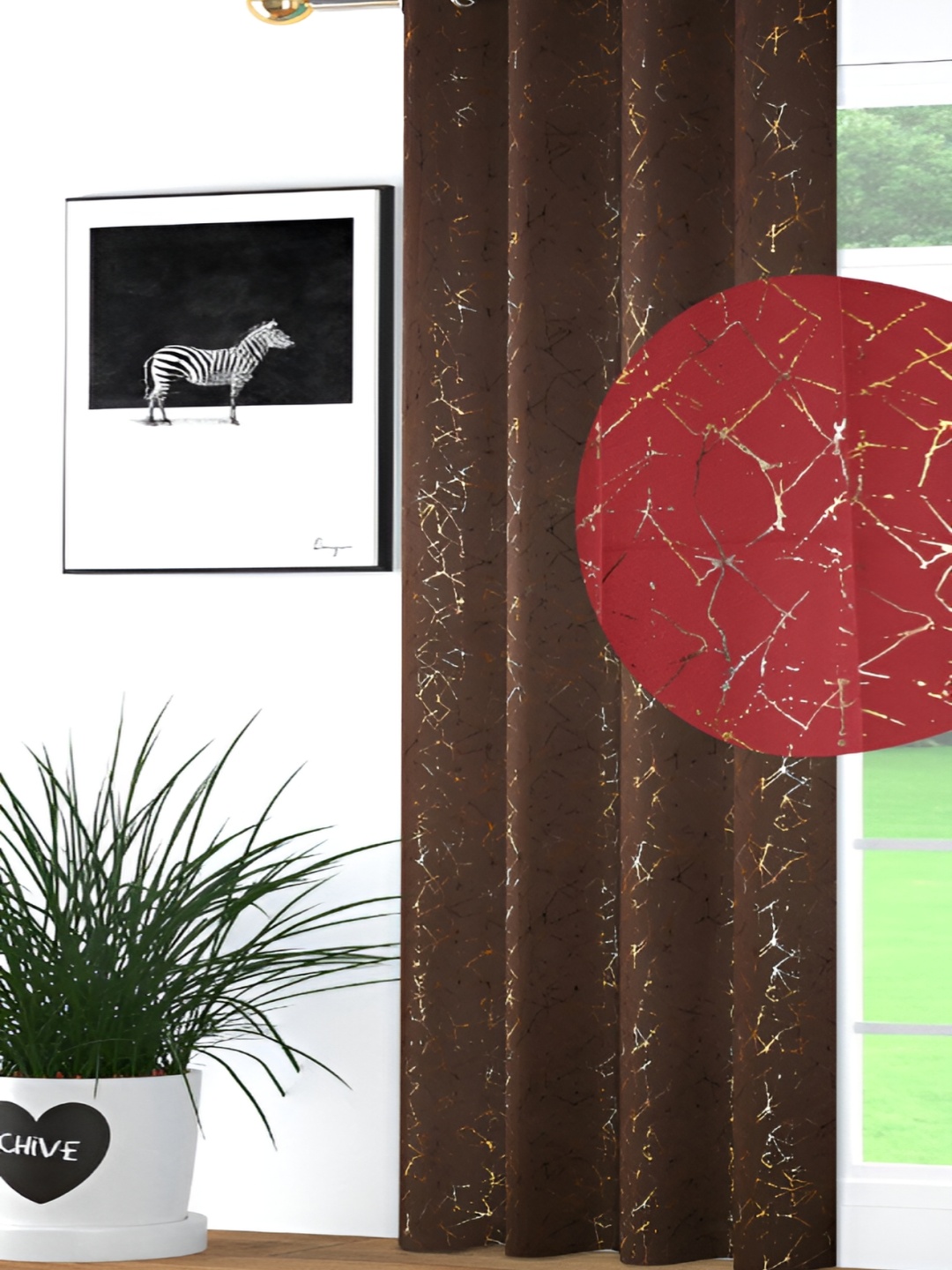 

JUBILANT HOME FASHION Red & Gold-Toned Black Out Window Curtain