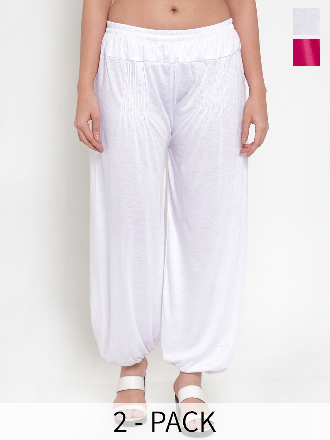 

Jinfo Women Pack of 2 Mid-Rise Loose-Fit Harem Pants, White