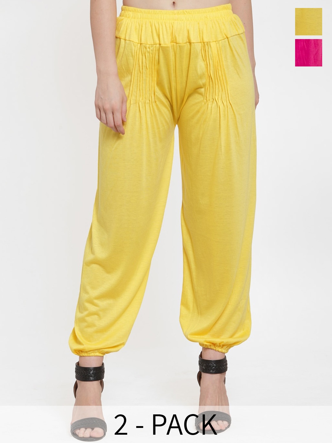

Jinfo Women Pack of 2 Loose-Fit Mid-Rise Harem Pants, Yellow