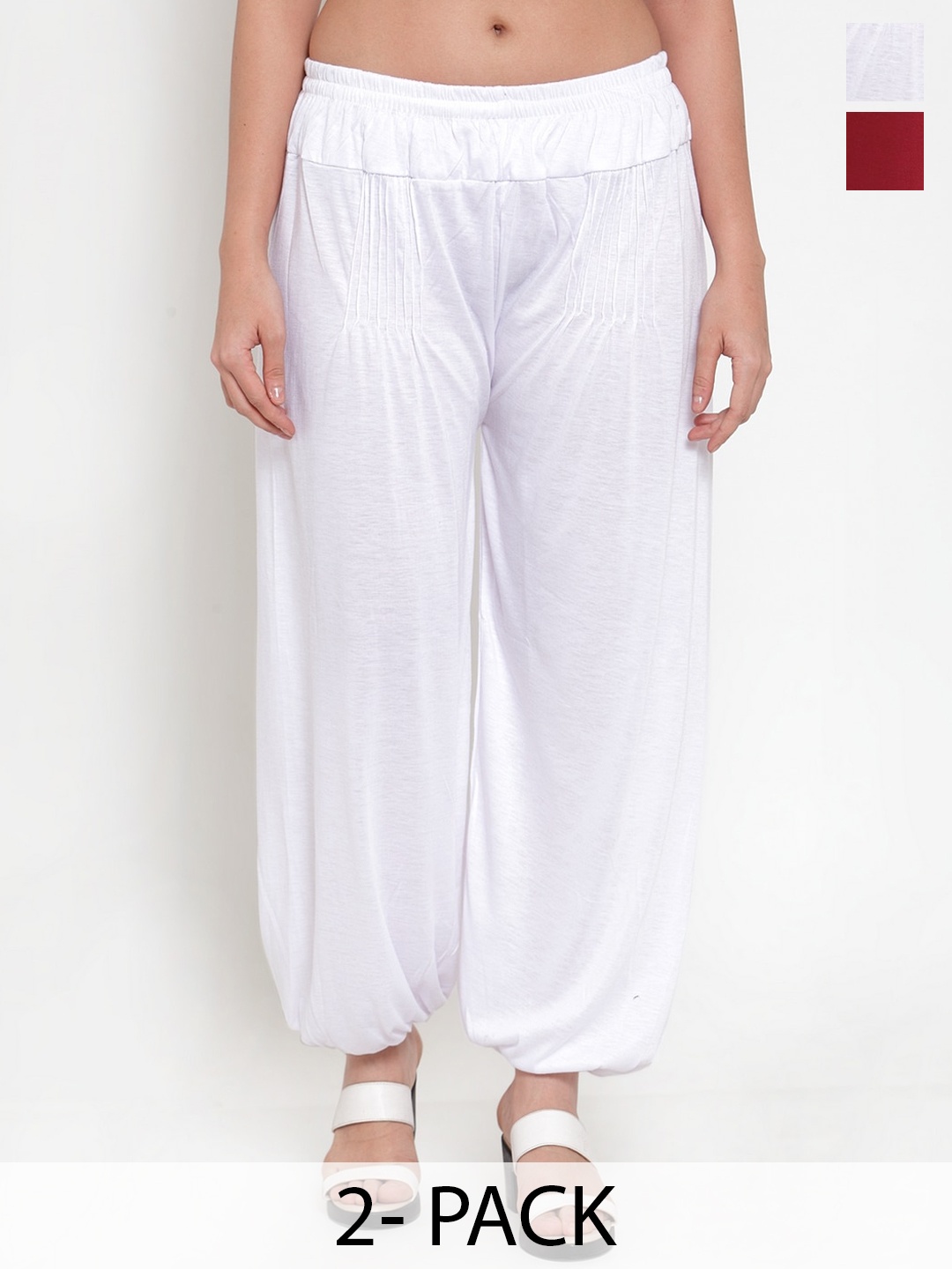 

Jinfo Women Pack of 2 Mid-Rise Loose-Fit Harem Pants, White