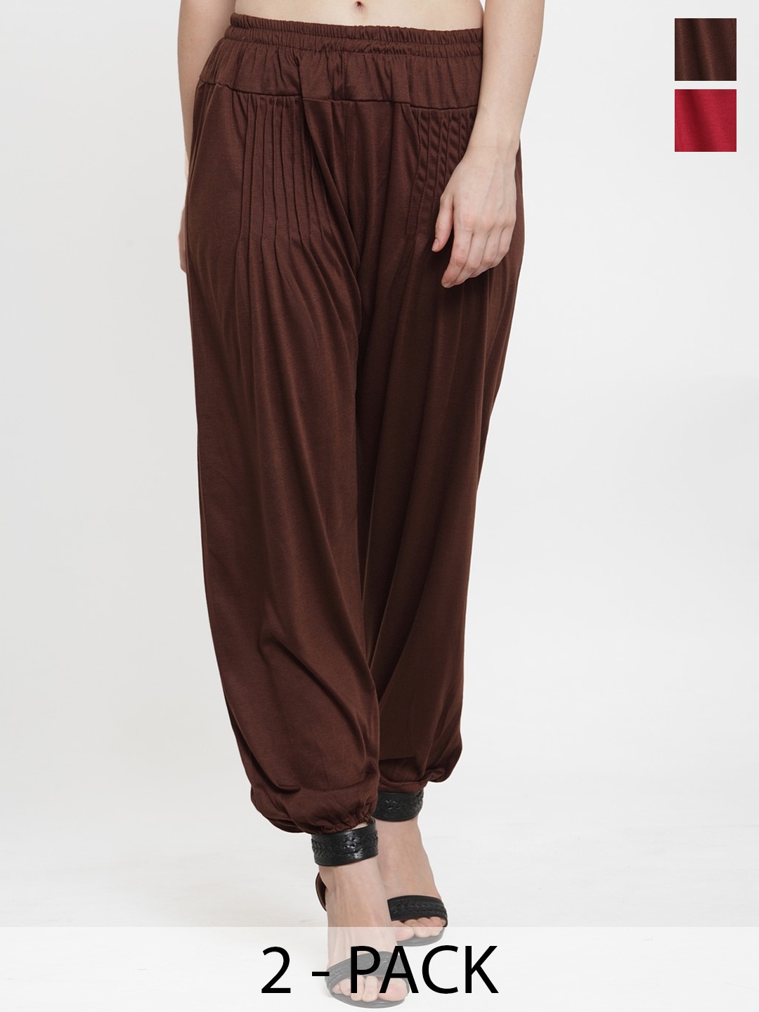 

Jinfo Women Pack of 2 Mid-Rise Loose-Fit Harem Pants, Maroon