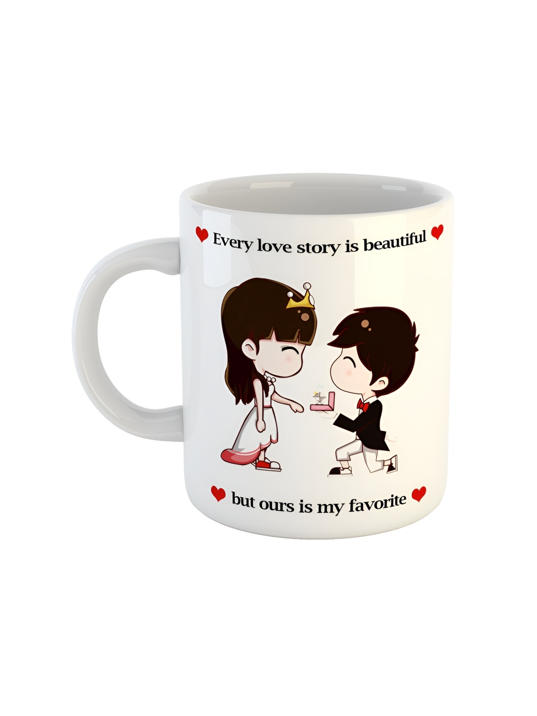 ARTBUG White & Red Printed Ceramic Glossy Mugs 350 ml