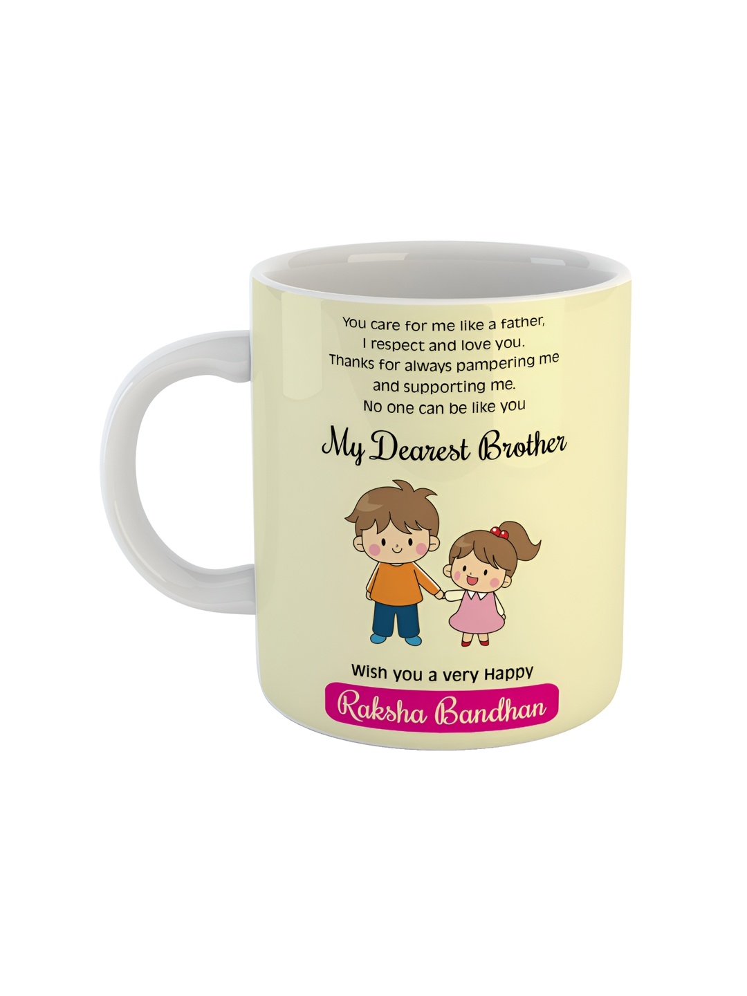 ARTBUG White & Yellow Typography Printed Ceramic Glossy Mug 350 ml