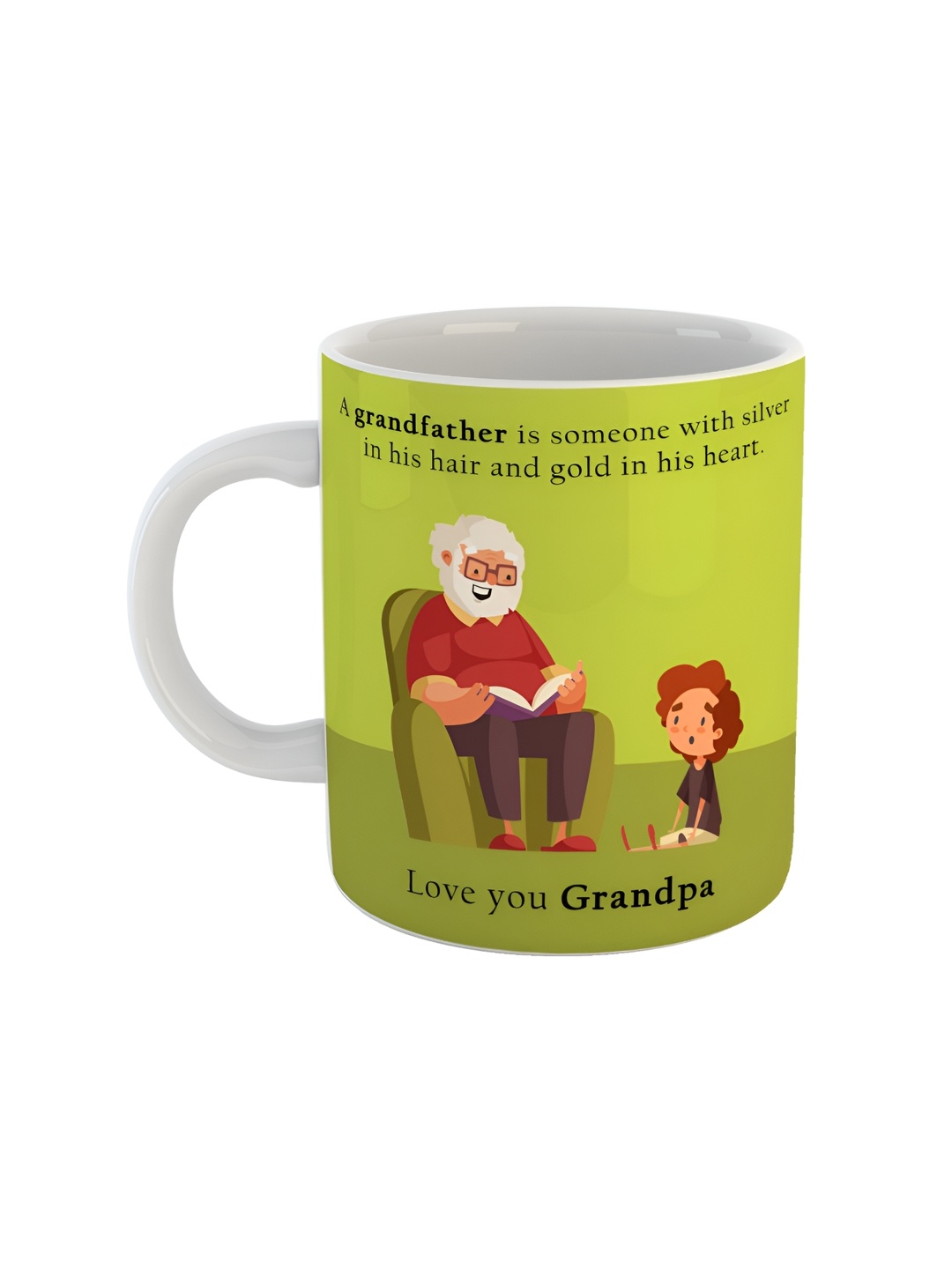 ARTBUG White & Green Printed Ceramic Glossy Mug 330 ml