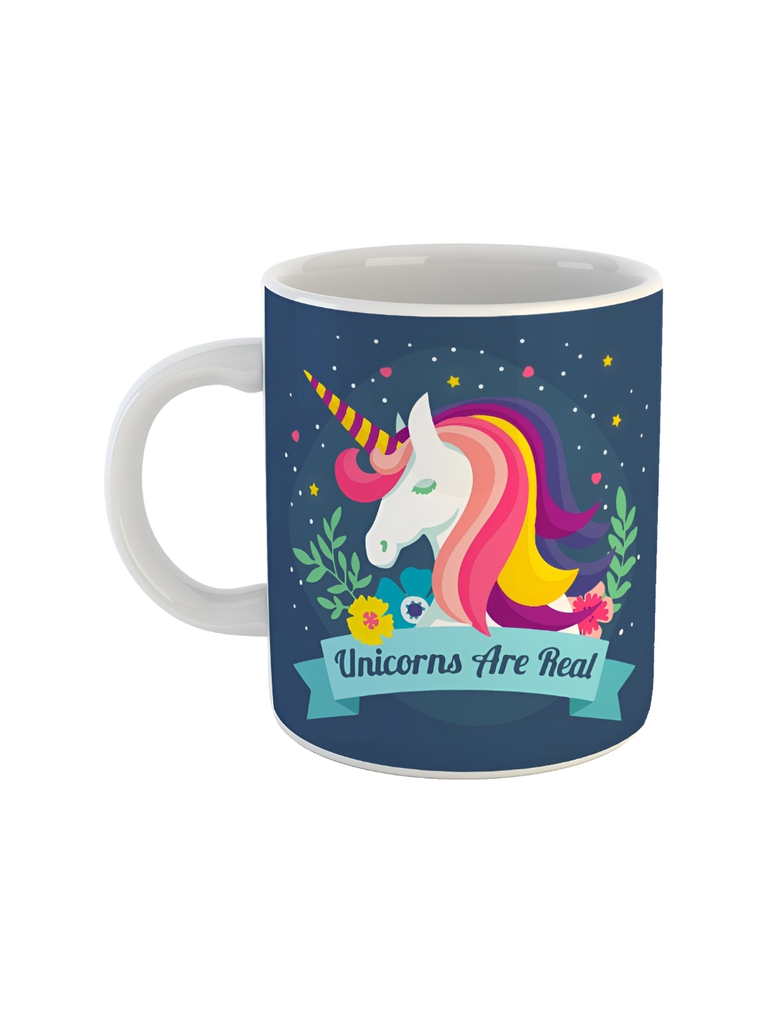 

ARTBUG White & Blue Unicorn Graphic Printed Ceramic Glossy Mug 350 ml