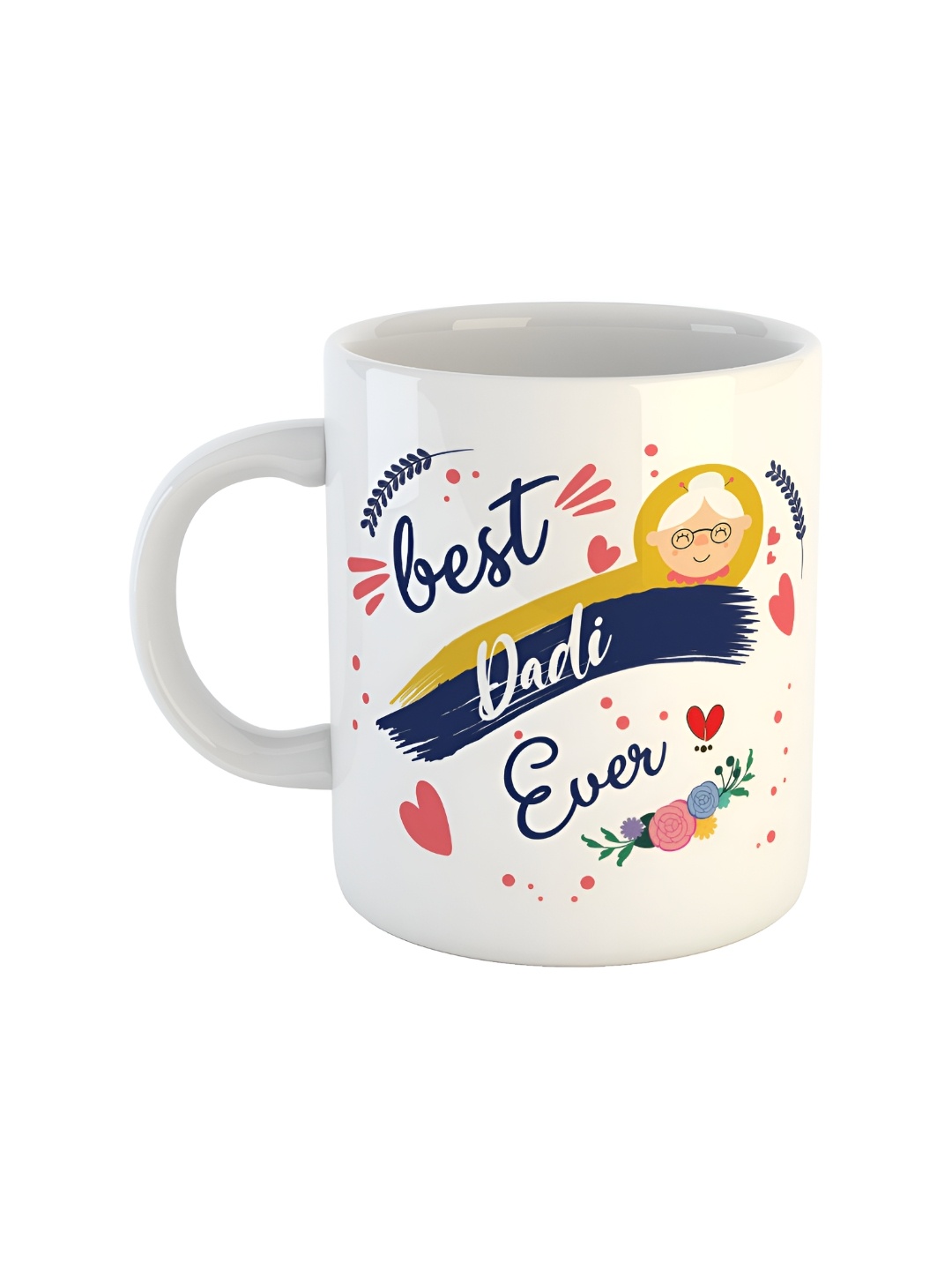 ARTBUG White & Yellow Printed Ceramic Glossy Mugs 350 ml