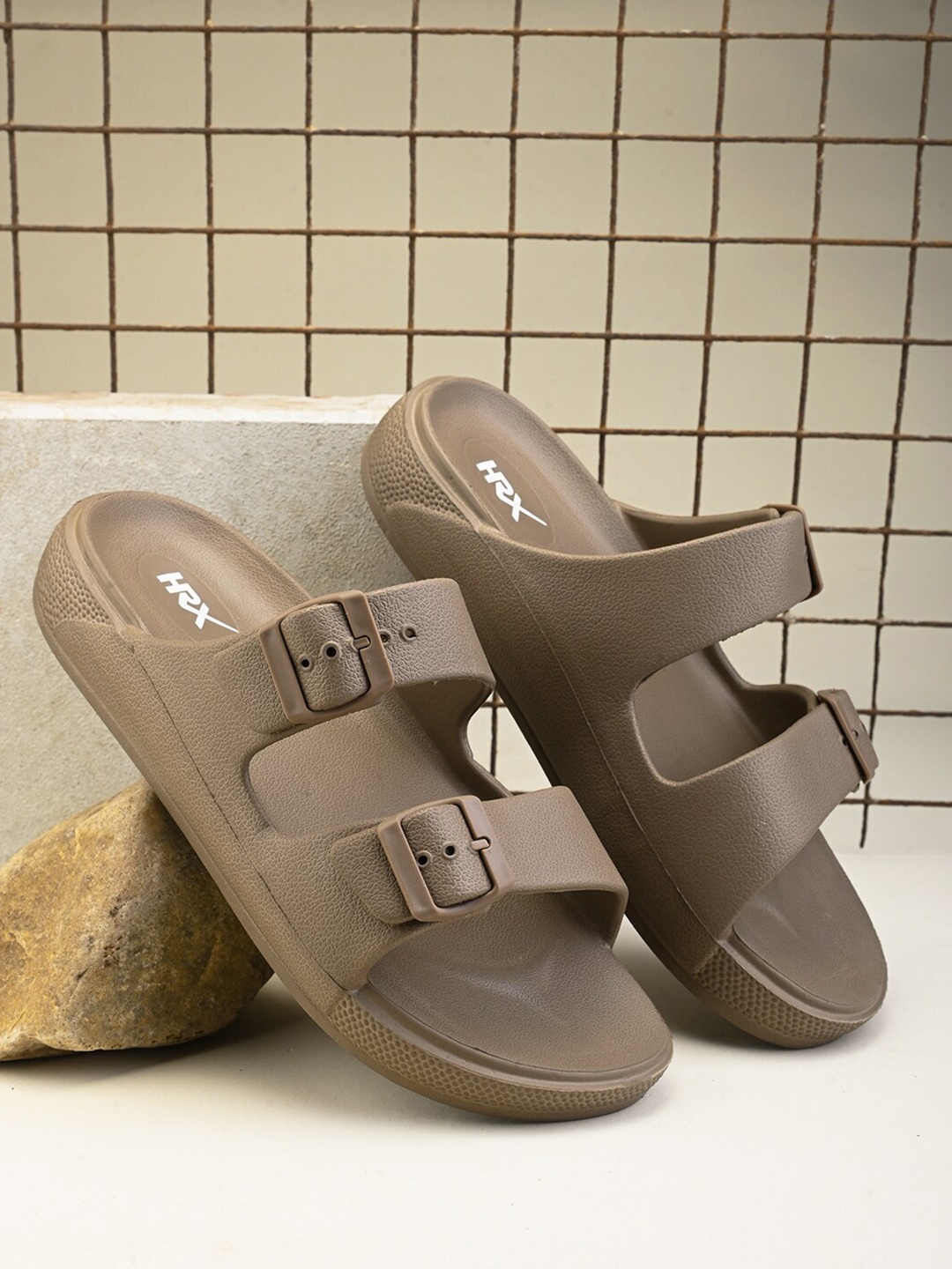 

HRX by Hrithik Roshan Men Brown Rubber Sliders, Coffee brown