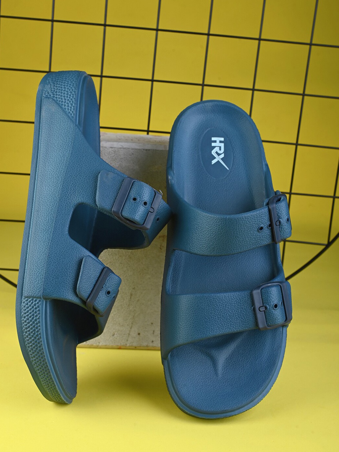 

HRX by Hrithik Roshan Men Teal Blue Rubber Sliders