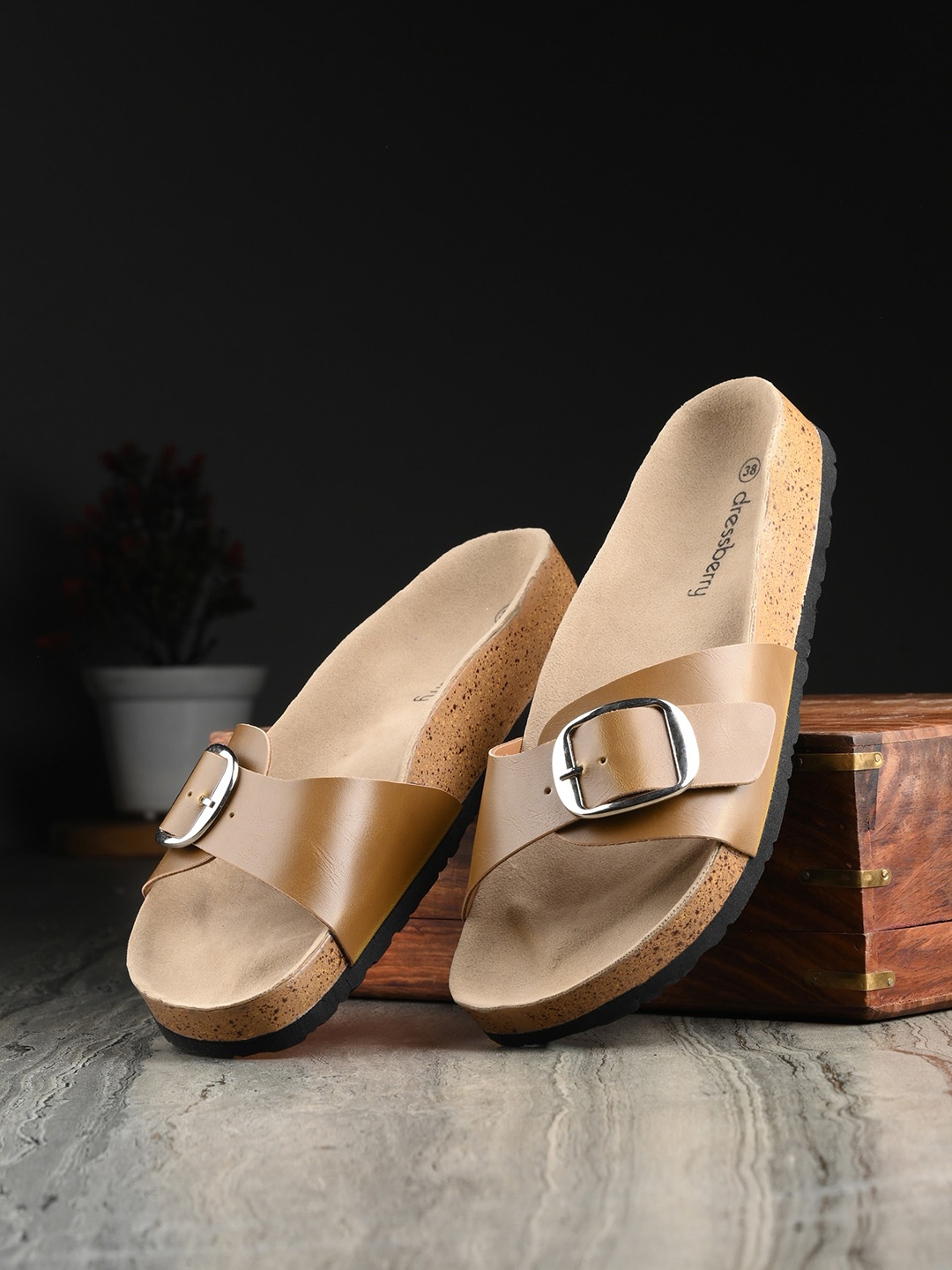 

DressBerry Olive Green Textured Open Toe Flats