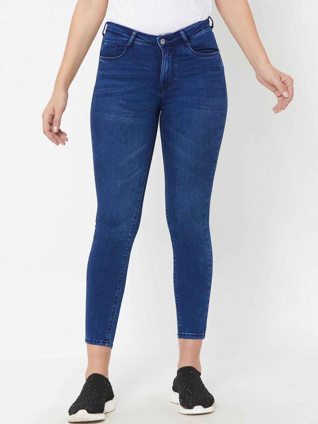 

Kraus Jeans Women Mid-Rise Skinny Fit Stretchable Cropped Jeans, Blue