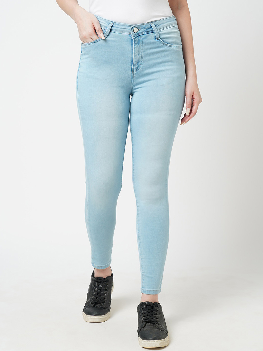 

Kraus Jeans Women Skinny Fit Light Fade Clean Look Pure Cotton Jeans, Blue