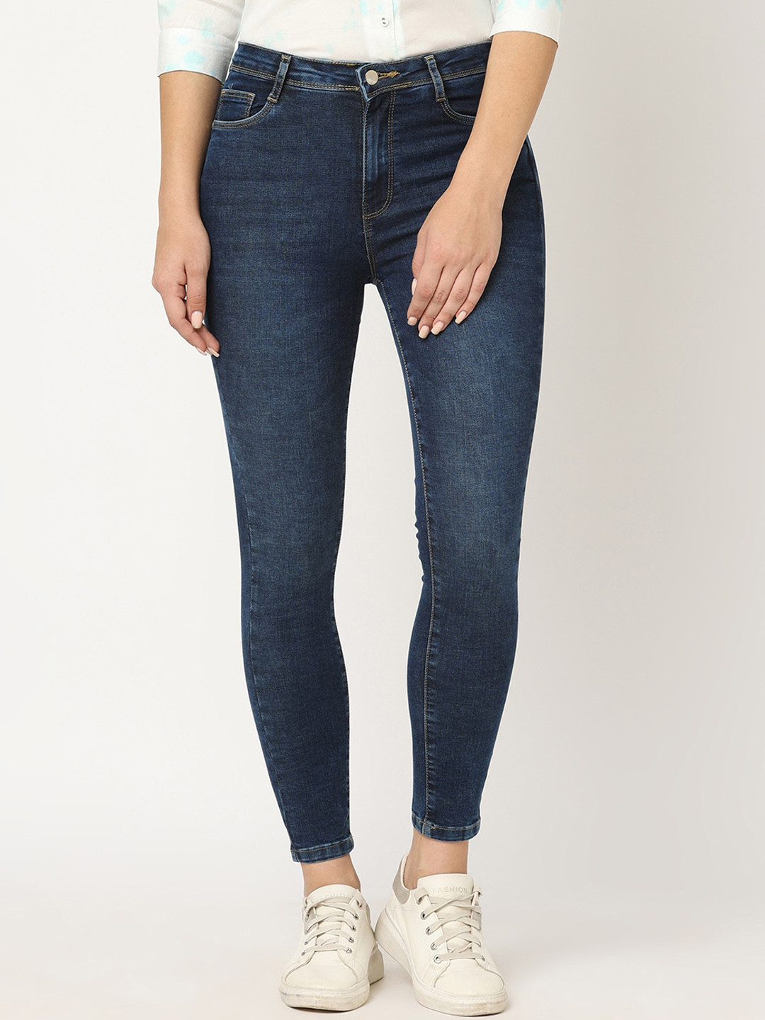 

Kraus Jeans Women Skinny Fit High-Rise Light Fade Clean Look Stretchable Jeans, Blue