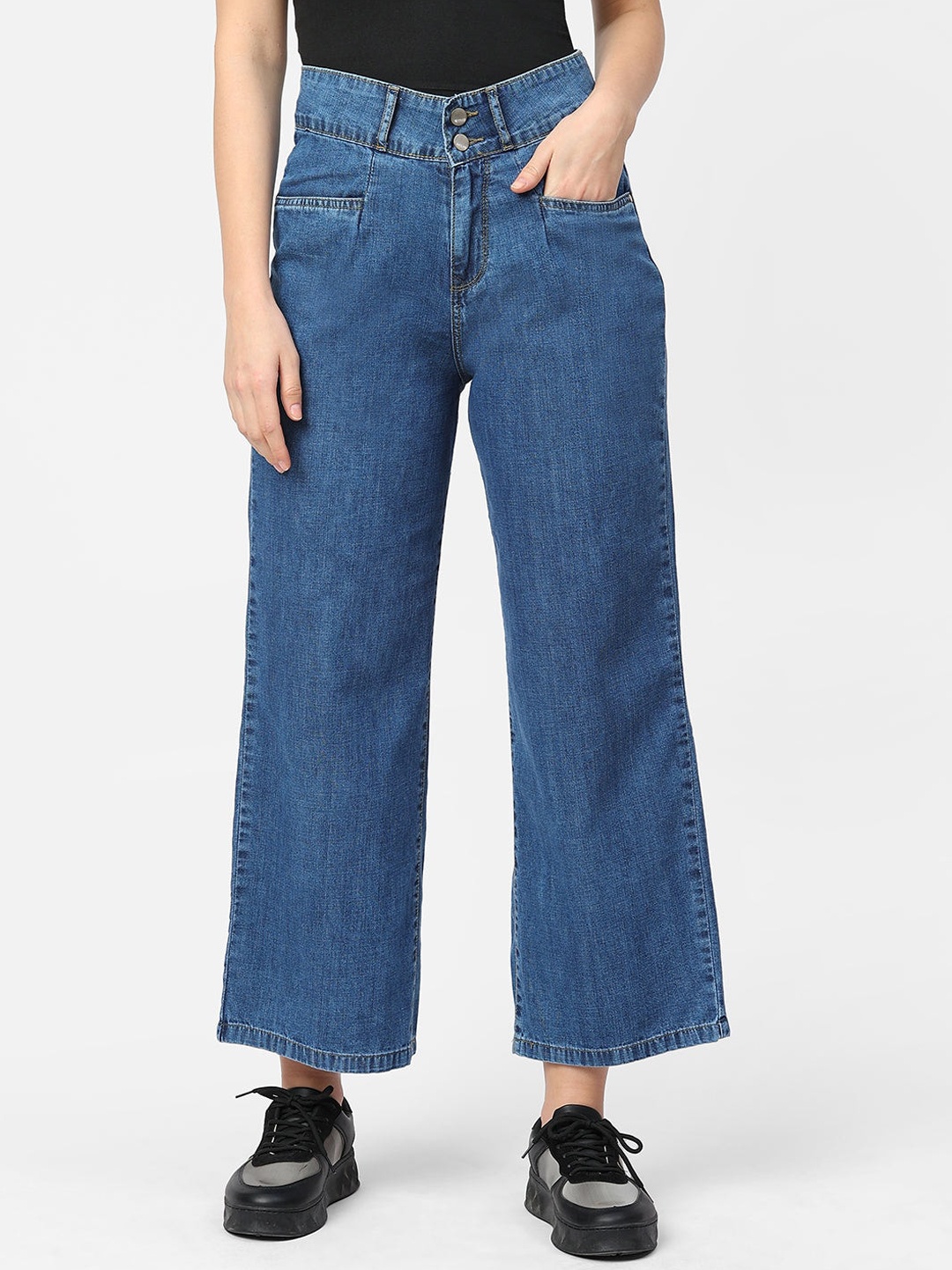 

Kraus Jeans Women Wide Leg High-Rise Clean Look Pure Cotton Jeans, Blue