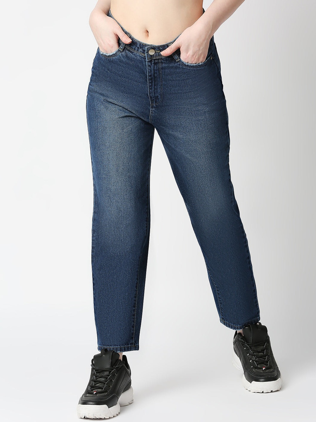 

Kraus Jeans Women High-Rise Clean Look Heavy Fade Pure Cotton Jeans, Blue