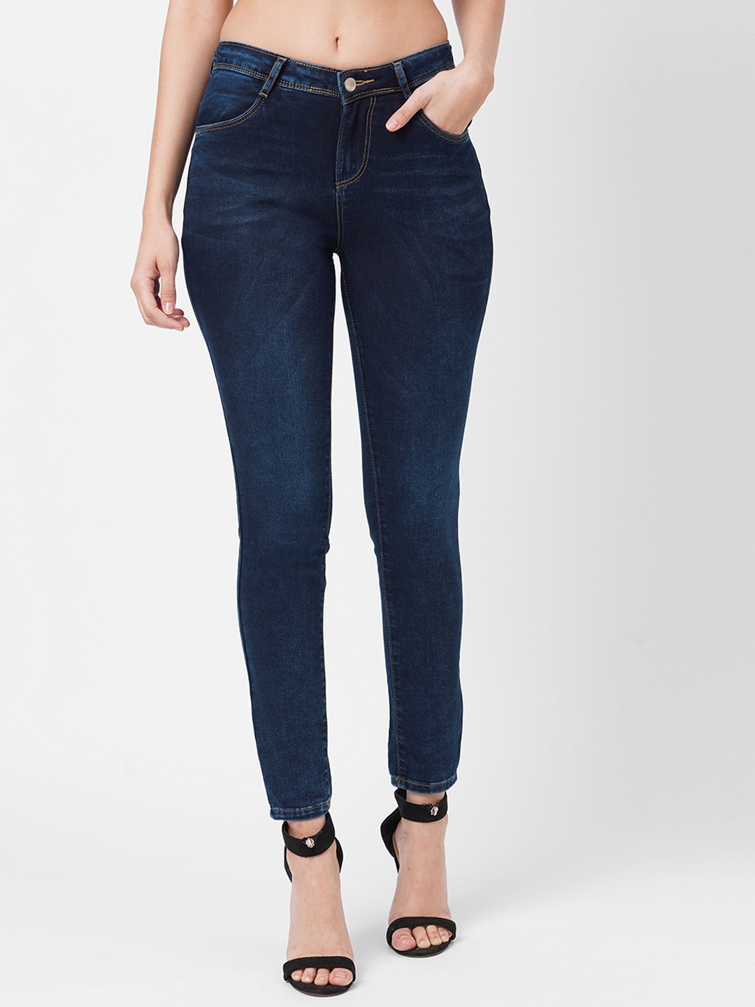 

Kraus Jeans Women Mid-Rise Skinny Fit Light Fade Stretchable Jeans, Blue