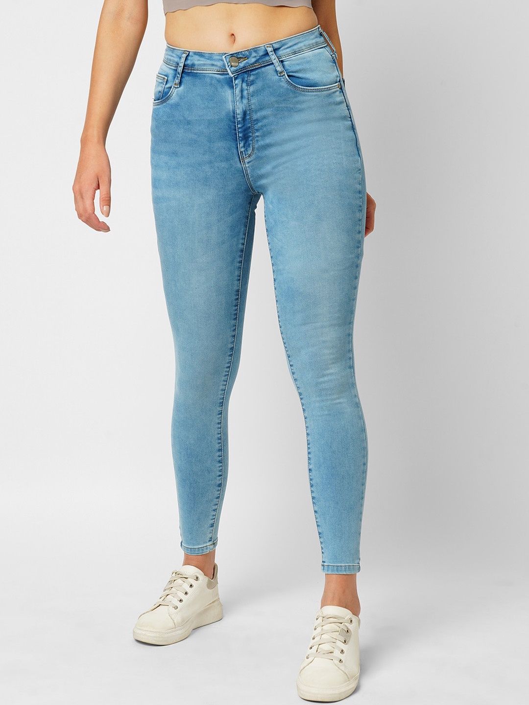 

Kraus Jeans Women Skinny Fit High-Rise Heavy Fade Stretchable Jeans, Blue