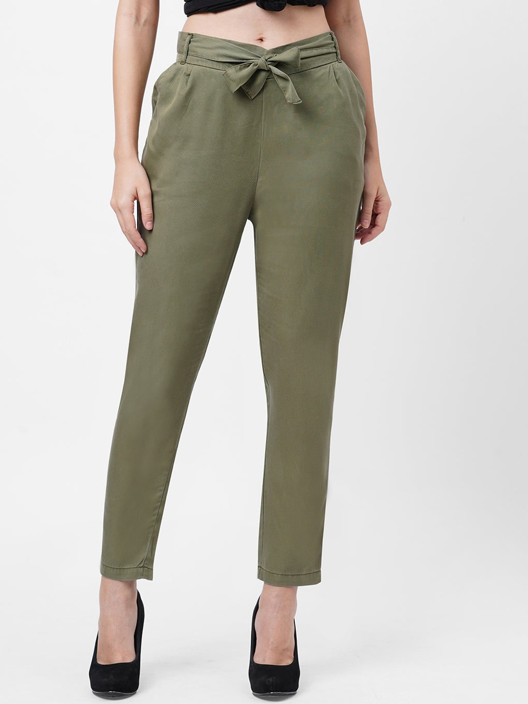 

Kraus Jeans Women Loose Fit High-Rise Pleated Tencel Peg Trousers, Green