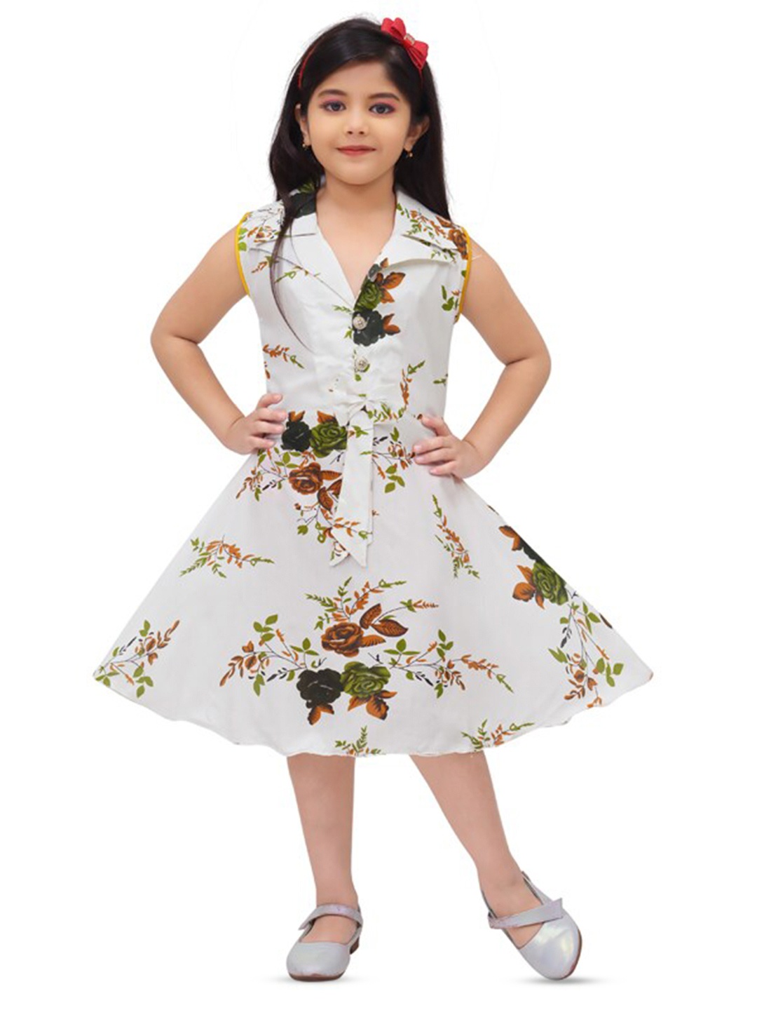 

BAESD Girls Floral Printed V-Neck Sleeveless Fit & Flare Dress, White