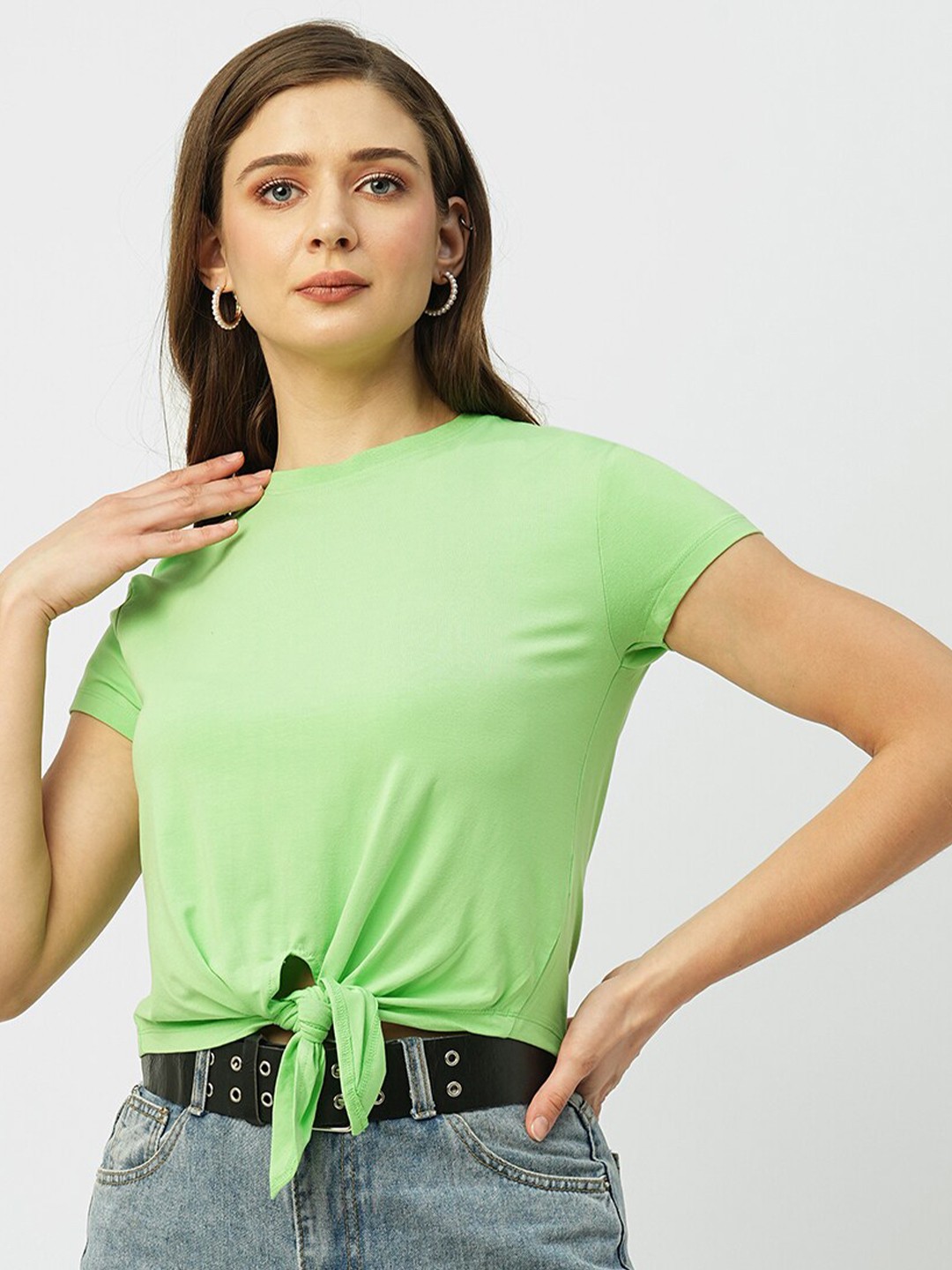 

Kraus Jeans Round Neck Short Sleeves Crop Slim Fit T-shirt, Green