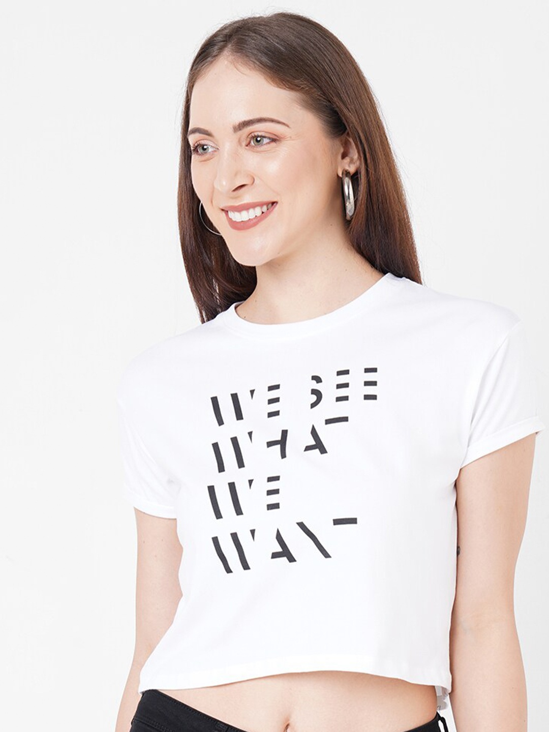

Kraus Jeans Typography Printed Pure Cotton Crop T-Shirt, White