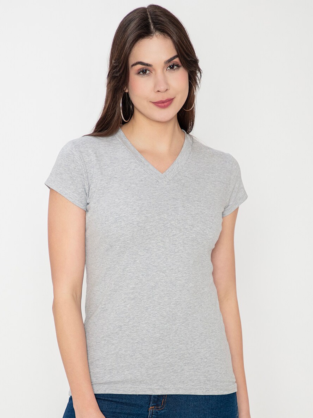 

Finesse V Neck Cap Sleeves T shirt, Grey