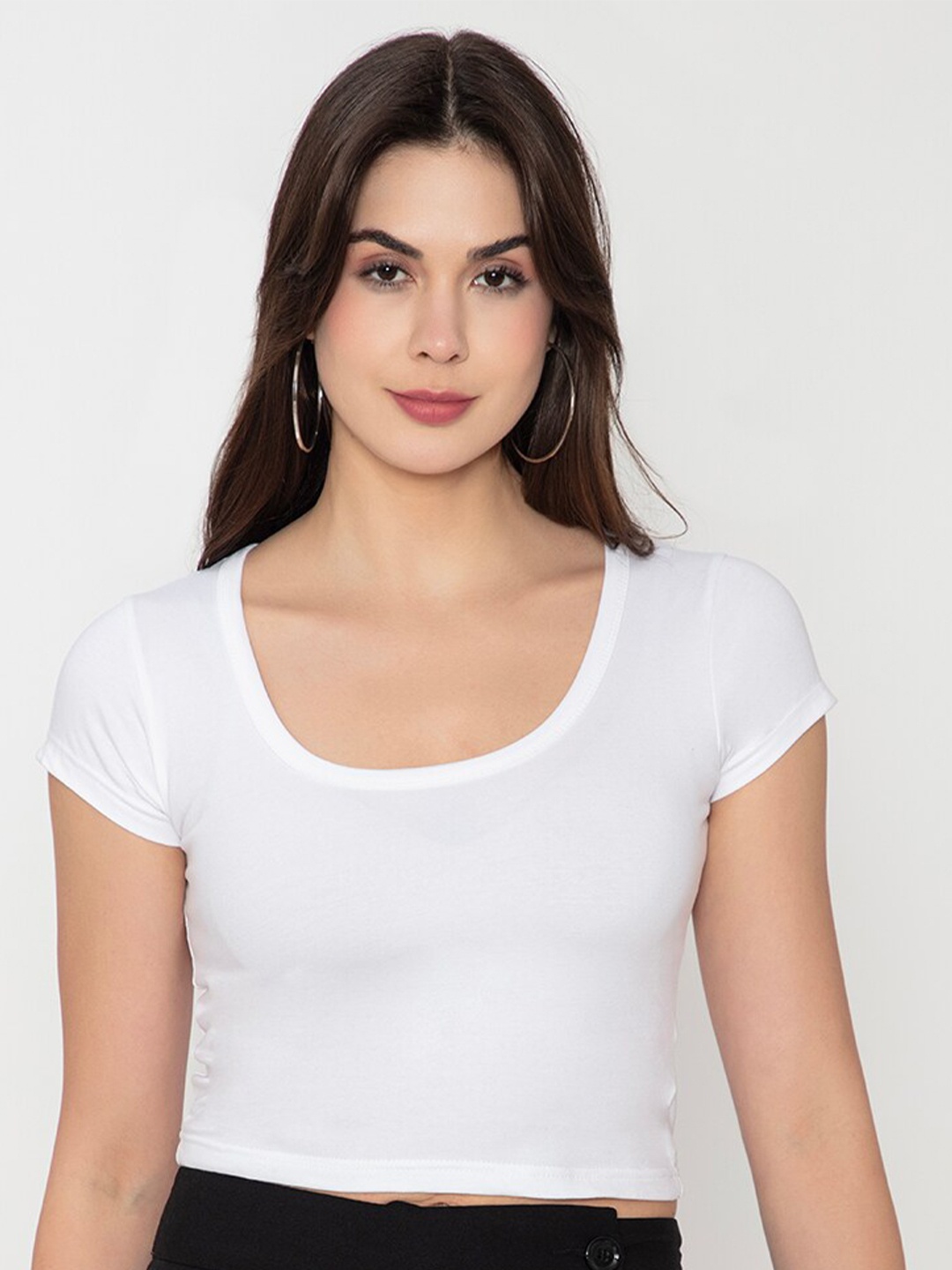 

Finesse Scoop Neck Cotton Fitted Crop Top, White